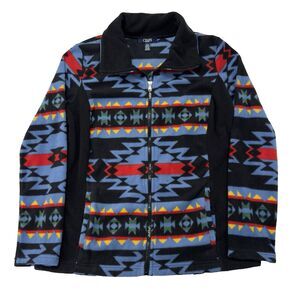 Chaps Tribal Print Fleece Jacket Womens Size Medium Full Zip Southwestern Aztek